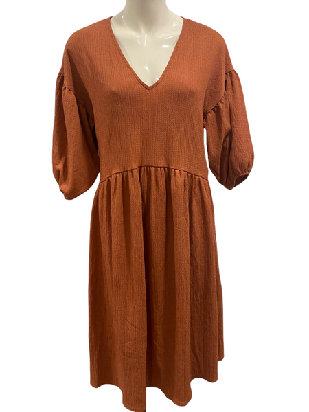 ZARA Casual Fit Terracotta Midi Dress with Puff Sleeves Size Medium M –  Sarah's Closet